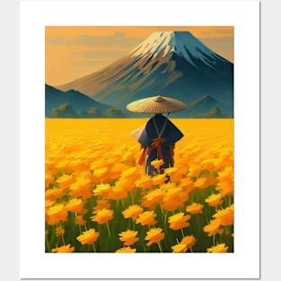 Journey To Mount Fuji - Samurai and Wildflower Impressionism Posters and Art